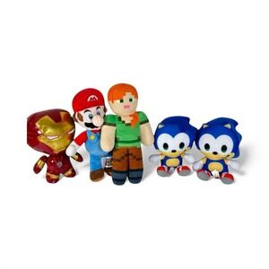 (LOT Of 5) Plushies- Iron Man - Minecraft-  Mario- Sonic The Hedgehog X 2